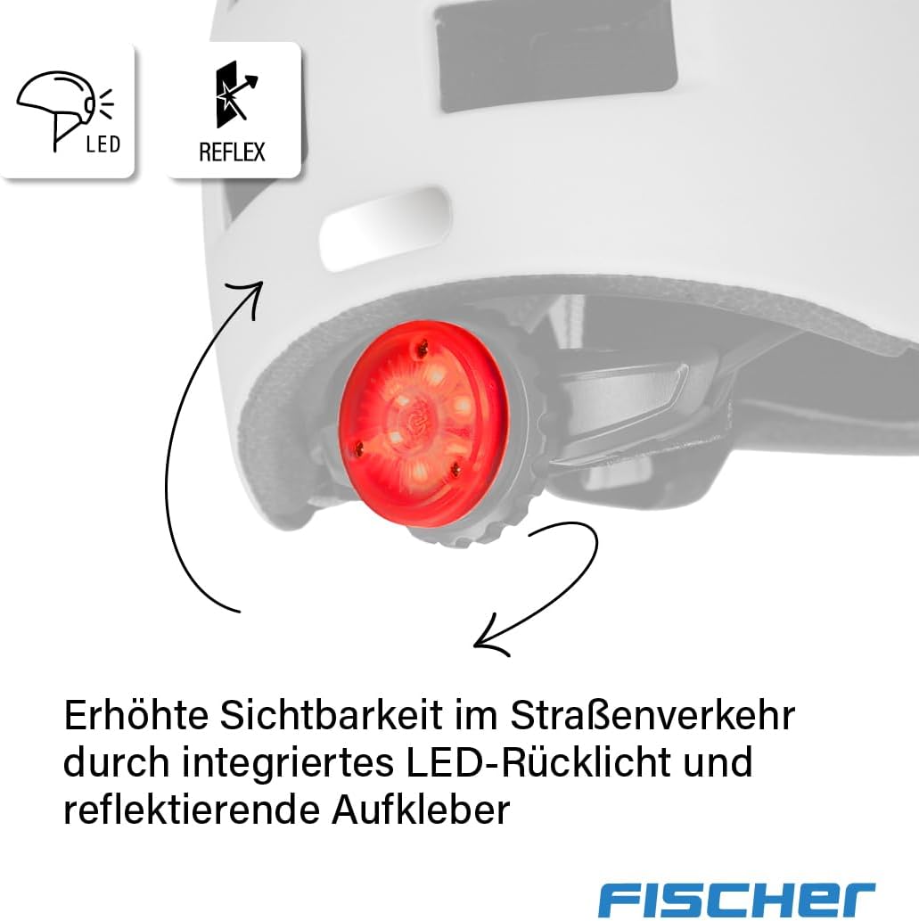 FISCHER BMX Kinder-Helm, Fahrradhelm, Radhelm, Dirt Bike Helm Plus mit integriertem LED-Rücklicht XS