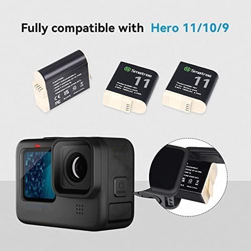 Smatree Akku 3-Pack 1800mAh Li-Ion Ersatzakku kompatibel für GoPro Hero 12, GoPro Hero 11, GoPro Her