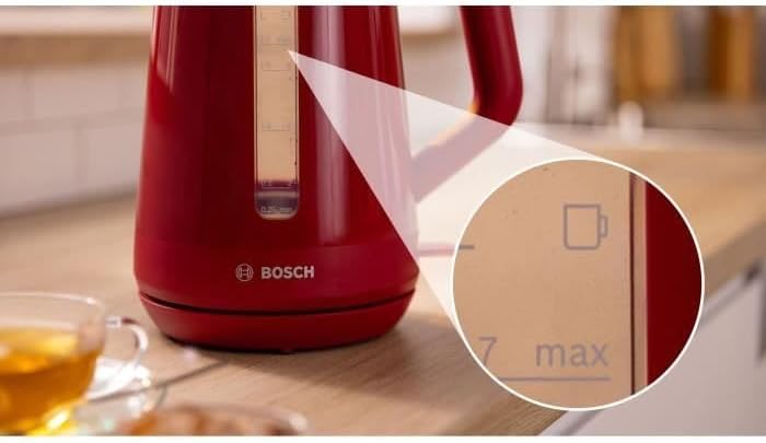 BOSCH Wasserkocher TWK1M124, Rot, Kunststoff, 2400 W, 1,7 l
