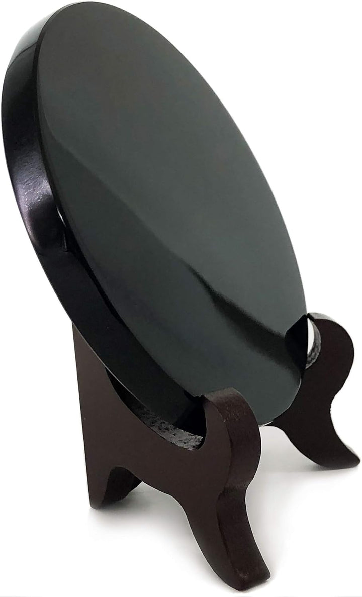 Polar Jade Schwarz Obsidian Wahrsager Spiegel (90 mm /3.5" mit Holzständer) 90 mm /3.5" with Stand,