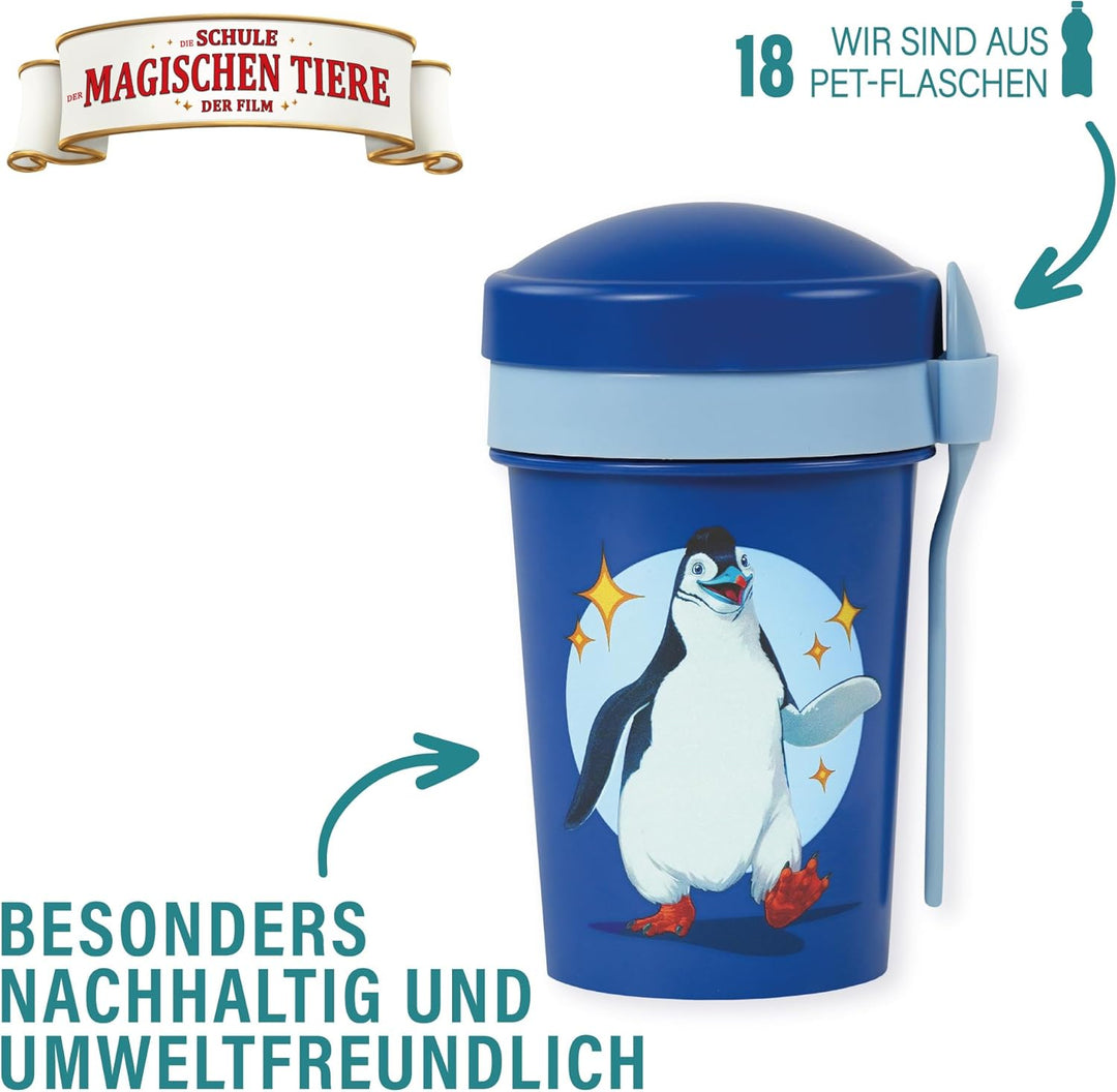 AWAVE Die Schule der Magischen Tiere Müslibecher To Go 540 ml rPET Blau Juri, Becher mit Löffel für