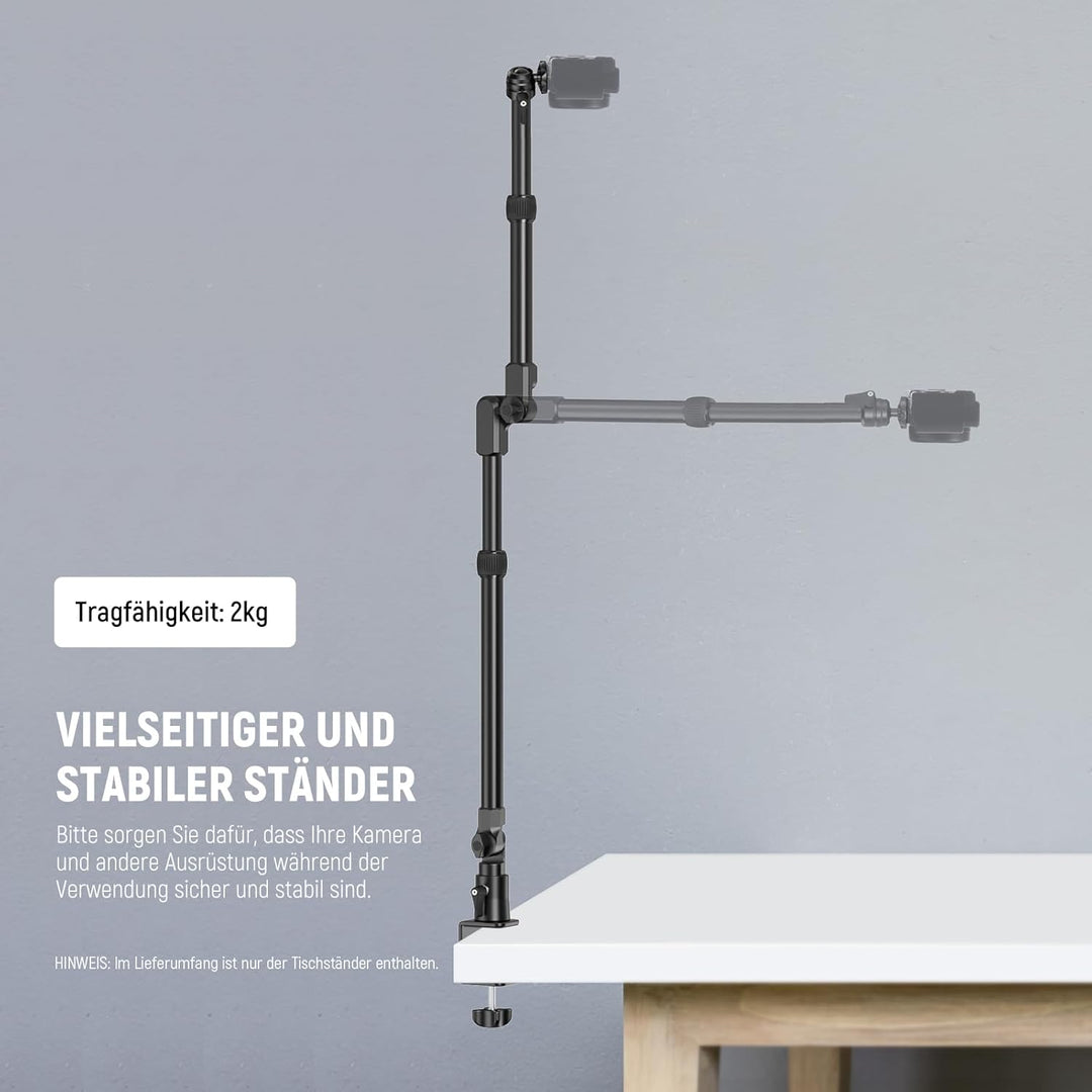 NEEWER 45.5" Overhead Camera Desk Stand, Aluminum 4 Section Magic Mic Boom Arm with C Clamp Mount Ho
