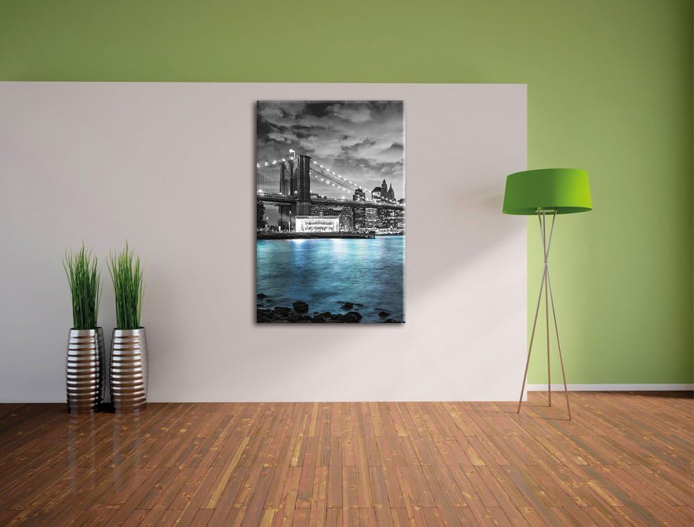 Pixxprint New York Skyline am Abend schwarz/weiss, Format: 70x100 auf hochkantiges Leinwand, 70x100