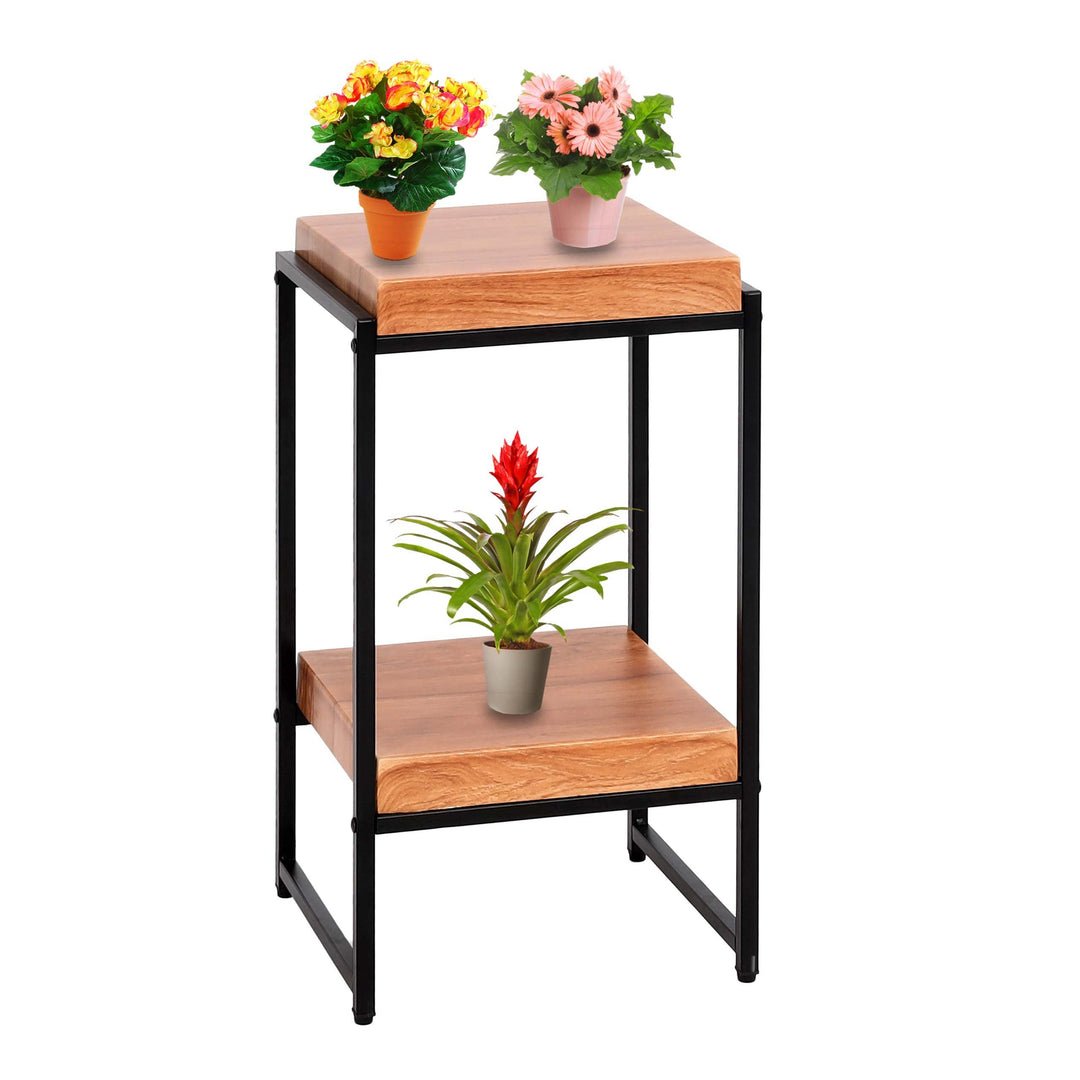 Blumentisch HWC-K71, Blumenregal Beistelltisch Pflanzregal, MVG-Zertifiziert MDF Metall - naturfarbe