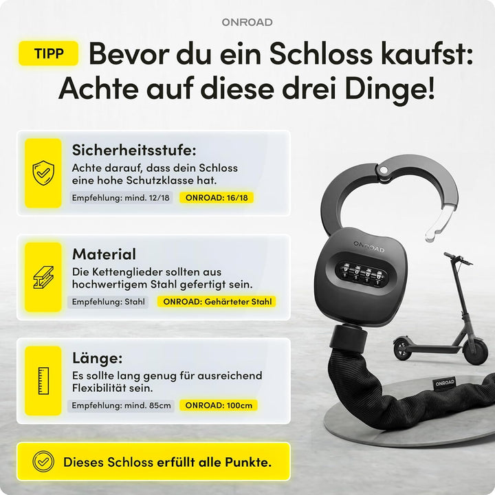 E-Scooter Schloss mit Tasche SNAPSAFE - E-Roller Schloss mit Zahlencode inklusive Recovery Funktion