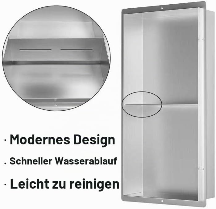 Bernkot Edelstahl-Duschnische 60 * 30 * 10 cm gebürstet, mit doppelten Regalen Keine Fliesen erforde