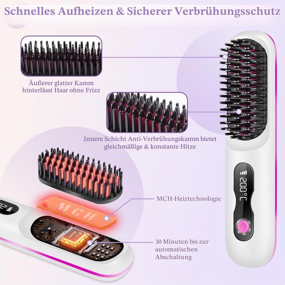 OSDUE Glättbürste, Ionen Haarglätterbürste, Verbrühungsschutz Glätteisen, Professioneller Haarglätte