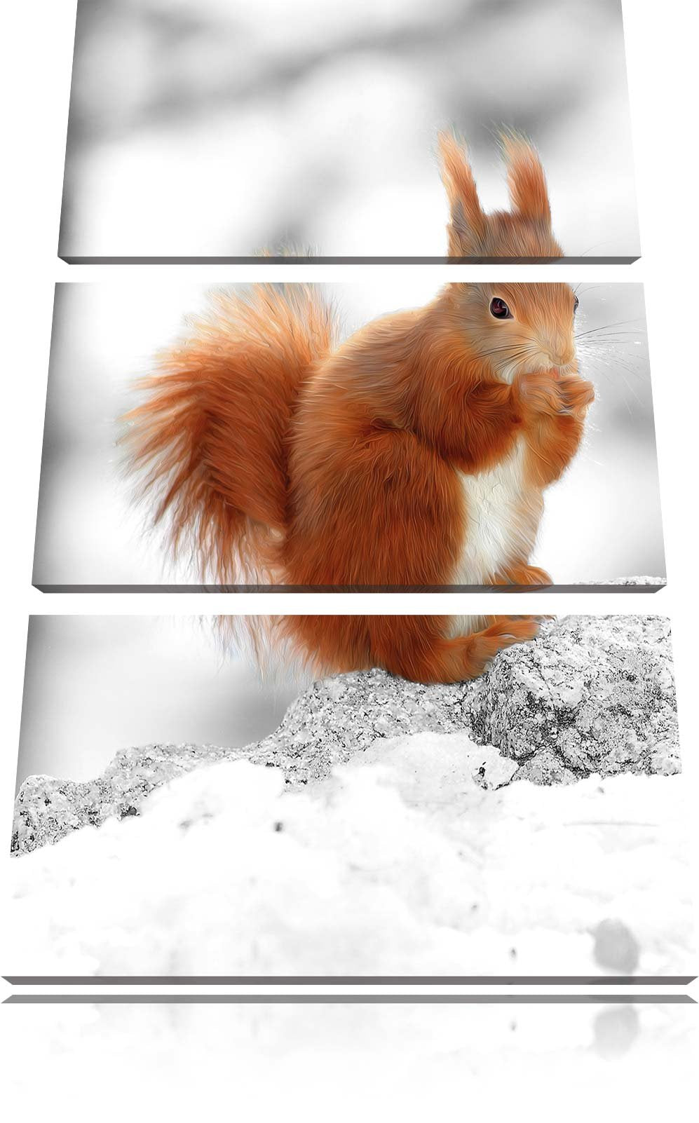Pixxprint Eichhörnchen in verschneitem Wald als Leinwandbild/Grösse: 3 Teilig (120x80) cm/Wandbild/K