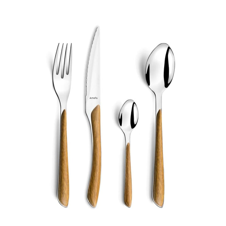 AMEFA ECLAT NATURE Besteck Set 4 Personen (Holzoptik/braun) 16-teilig mit feiner Maserung Edelstahl