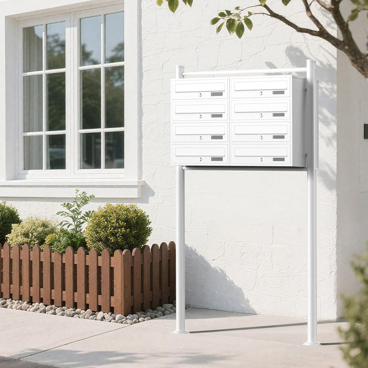 Wiltec 8er Briefkastenanlage weiss 945 x 270 x 1500 mm, Standbriefkasten mit 2x4 Fächern, Schlüssel