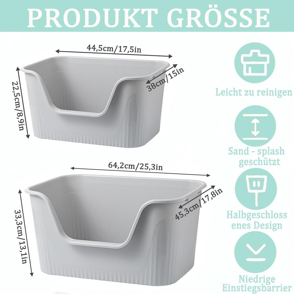 Katzenklo Gross 64x45x33cm, Katzenklo Hoher Rand Ohne Deckel, Katzentoiletten Offen, Spritzwasserges
