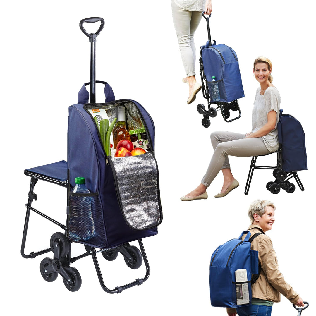 Avilia Einkaufstrolley mit klappbarem Sitz – maximale Manövrierbarkeit und Komfort | 3-Rad-System, T
