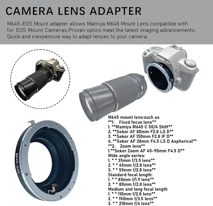 Mamiya 645-EOS Objektiv Adapter Adapterring,für Mamiya 645 M645 Objektiv Kompatibel für Canon EOS EF