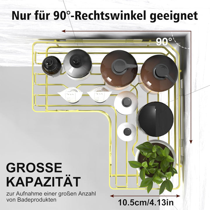 Kegii Duschablage Ohne Bohren Ecke - Duschregal Ohne Bohren Gold Eckregal Shampoo Halterung für Dusc