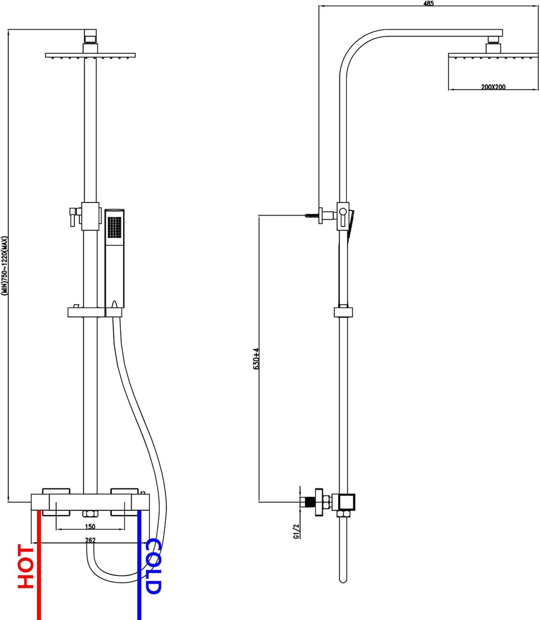KOMIRO Duschsystem mit Thermostat, Duscharmatur mit thermostat, Regendusche mit Armatur, Duschkopf m