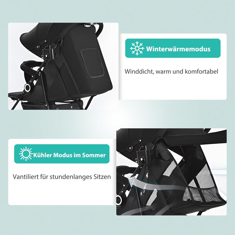 Vinteky Klappbar Buggy Kinderwagen Sportwagen Kindersportwagen Kombi-Funktion Reisebuggy, 360° 4-Zol