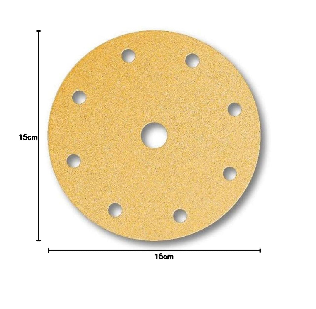Mirka Gold Universal-Schleifpapier Ø 150mm Klett 9-Loch, Korn P80, 100 Stk / Zum Schleifen von Gips,