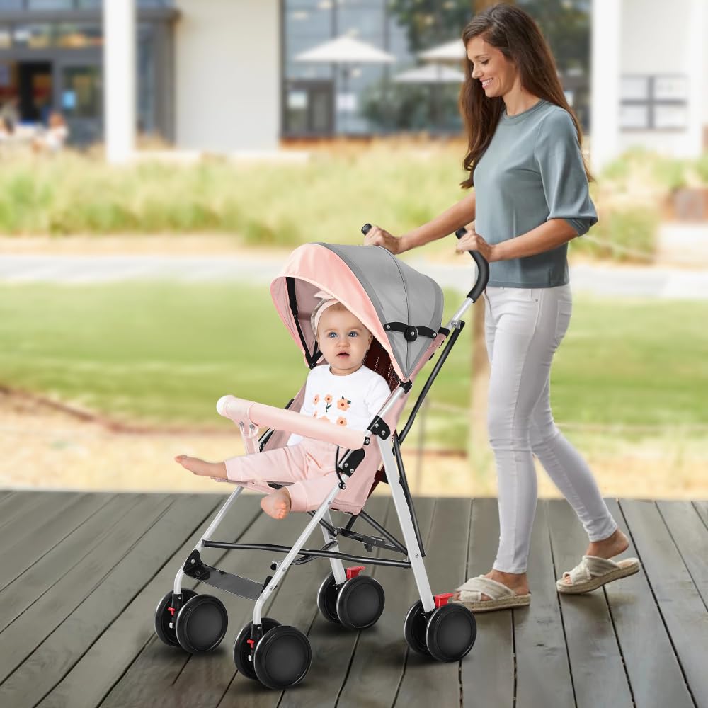 Kinderbuggy, Kinderwagen Zusammenklappbar, Reise-Kinderwagen mit Wattepads und Moskitonetzen (Rosa),