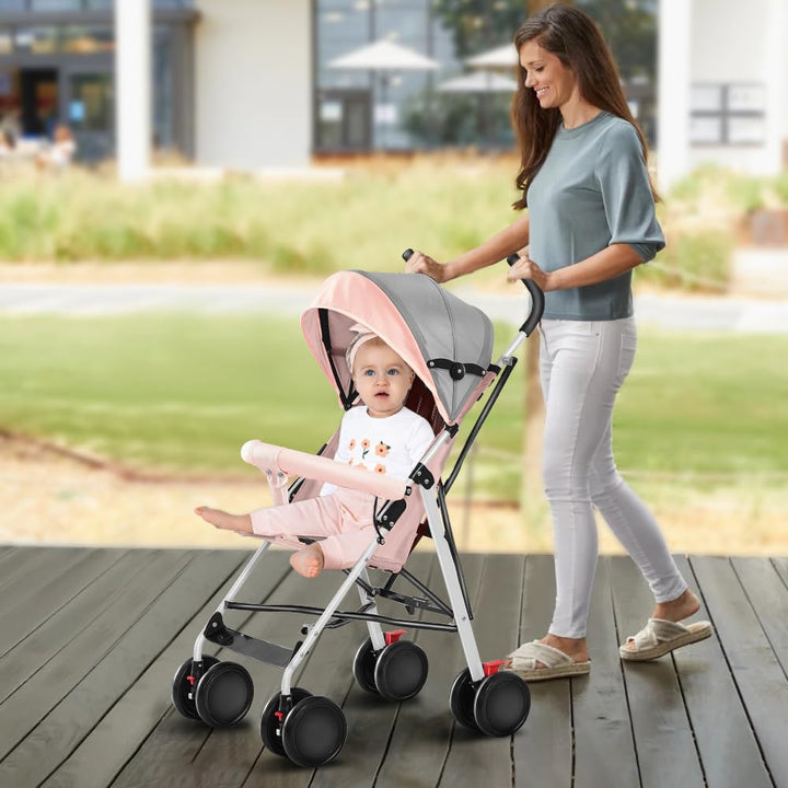 Kinderbuggy, Kinderwagen Zusammenklappbar, Reise-Kinderwagen mit Wattepads und Moskitonetzen (Rosa),