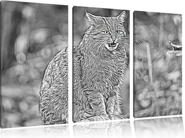 bildschöne Manul auf Baumstamm schwarz/weiss Deluxe 3-Teiler Leinwandbild 120x80 Bild auf Leinwand,