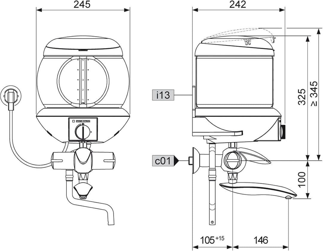 STIEBEL ELTRON Kochendwassergerät EBK 5 G, Glas, 5 Liter, Hebel-Zweigriff-Füll- und Ablaufarmatur, 7