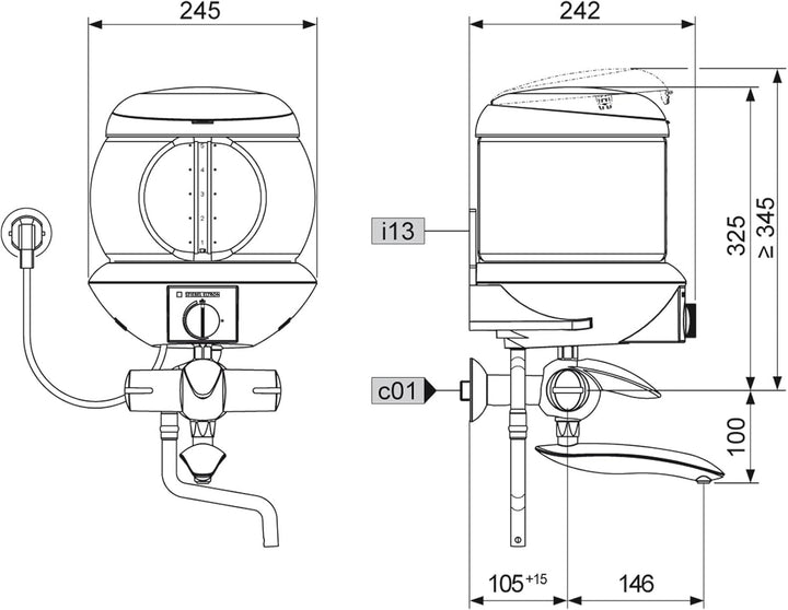 STIEBEL ELTRON Kochendwassergerät EBK 5 G, Glas, 5 Liter, Hebel-Zweigriff-Füll- und Ablaufarmatur, 7