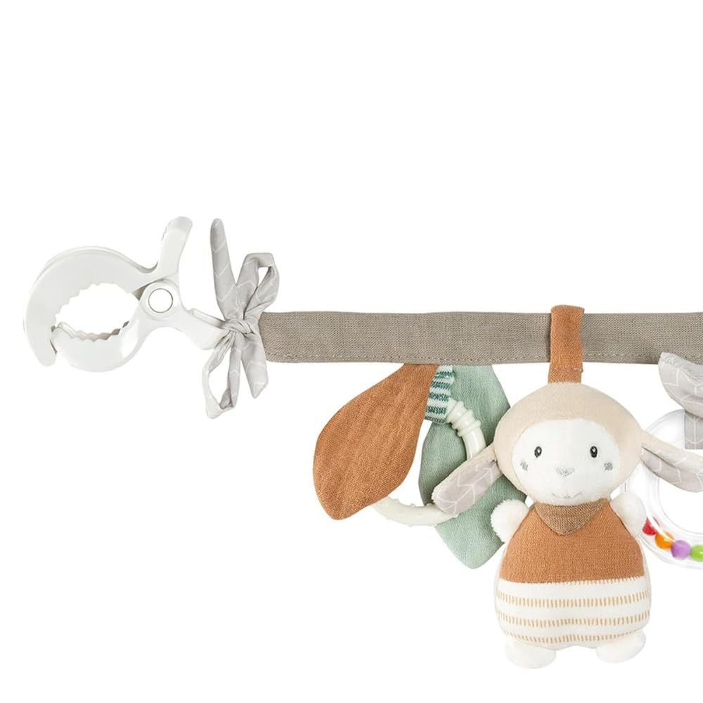 Fehn Kinderwagenkette zum Aufhängen mit Schaf & Esel Tier-Anhängern - Stoff-Lernspielzeug für Babys