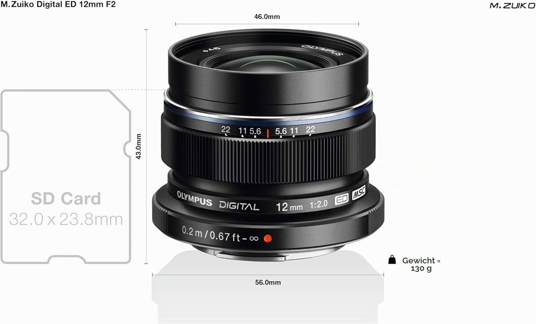 Olympus M.Zuiko Digital ED 12mm F2.0 Objektiv, lichtstarke Festbrennweite, geeignet für alle MFT-Kam