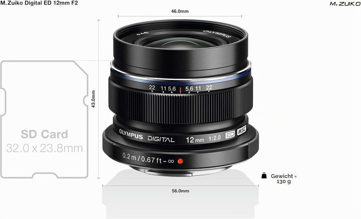 Olympus M.Zuiko Digital ED 12mm F2.0 Objektiv, lichtstarke Festbrennweite, geeignet für alle MFT-Kam