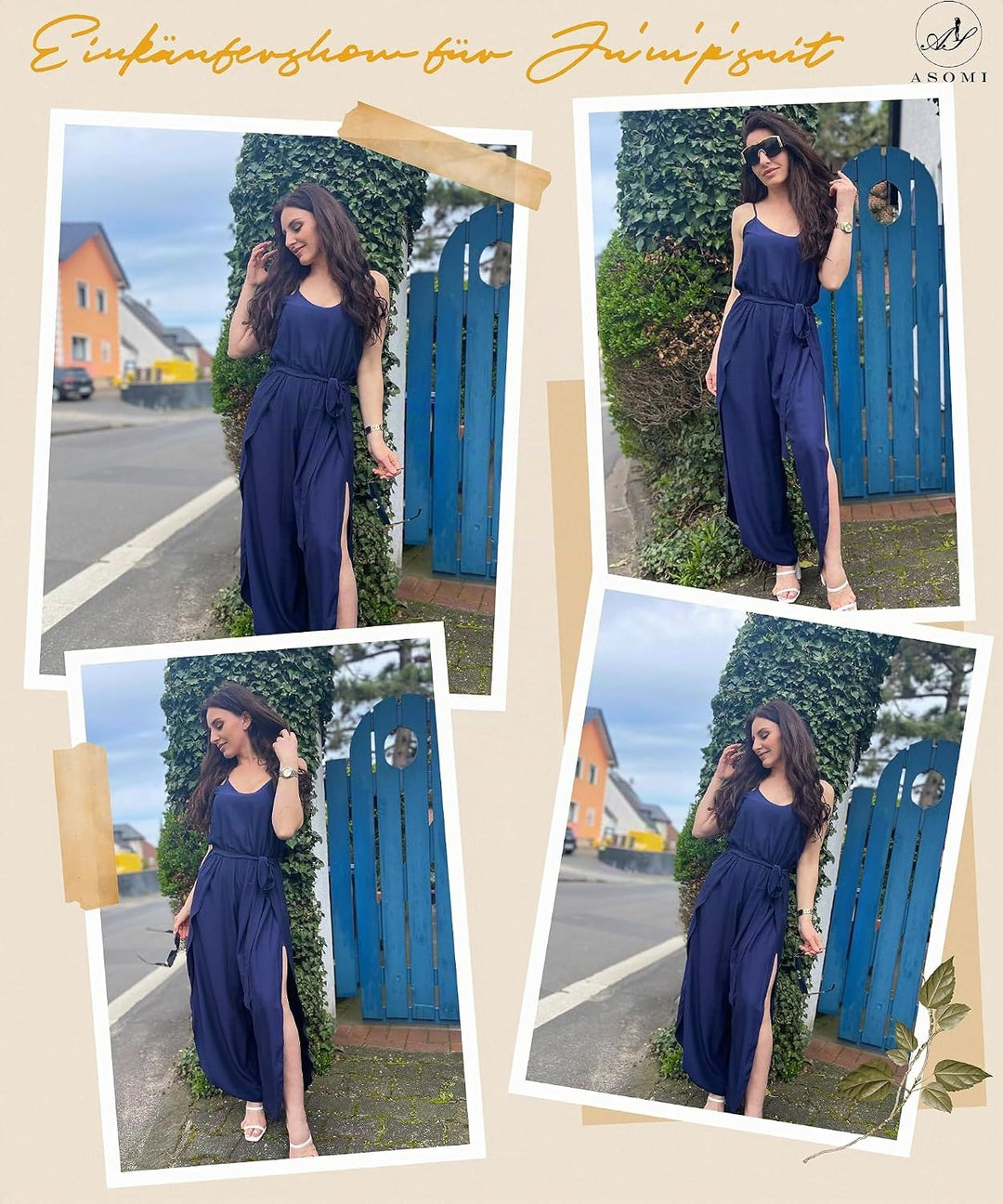 ASOMI Jumpsuit Damen Sommer Lang: Sexy Cocktail Elegant Mode Gürtel Overall Hochzeit Hawaii Urlaub S