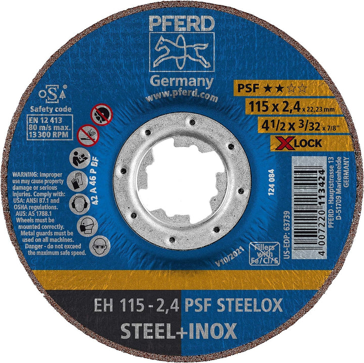 25x Trennscheibe X-LOCK PSF STEELOX D115x2,4mm ger.INOX Bohr.22,23mm PFERD 115 x 2,4mm, 115 x 2,4mm