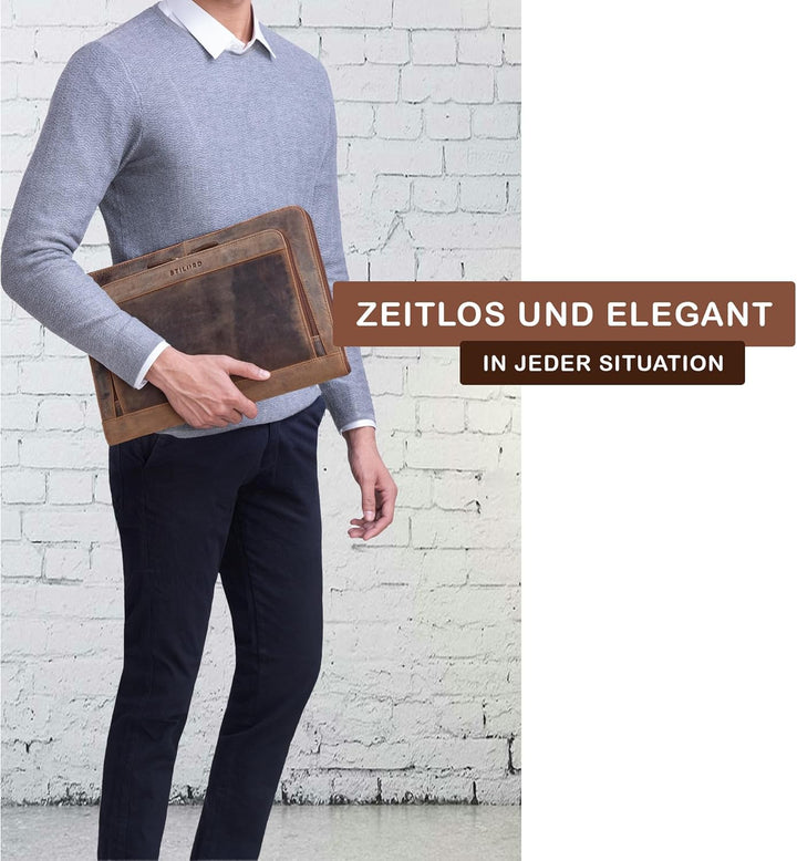STILORD Dillon Leder Aktenmappe Konferenzmappe 13 Zoll Laptoptasche Vintage Dokumentenmappe Schreibm