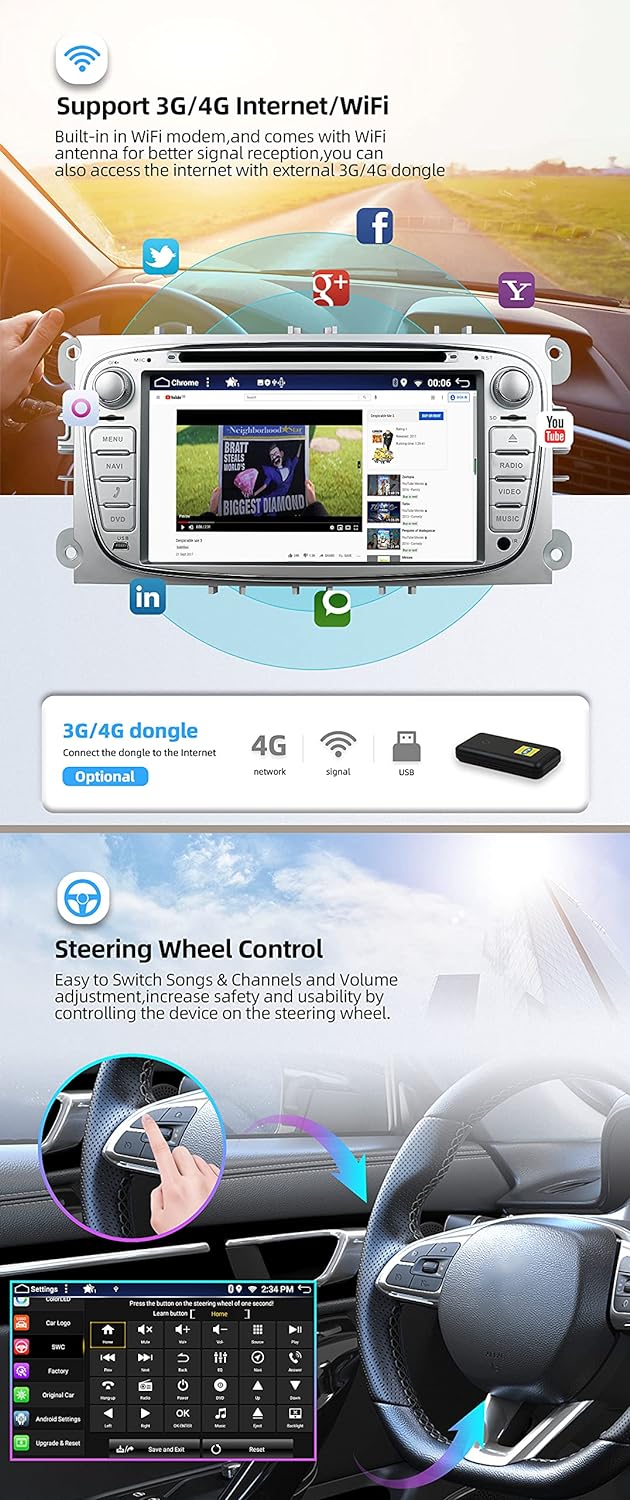 JOYX Android 12 Autoradio Passt für Ford Focus/Mondeo/S-Max/C-Max/Galaxy- [4G+64G] - [Eingebaut DSP+