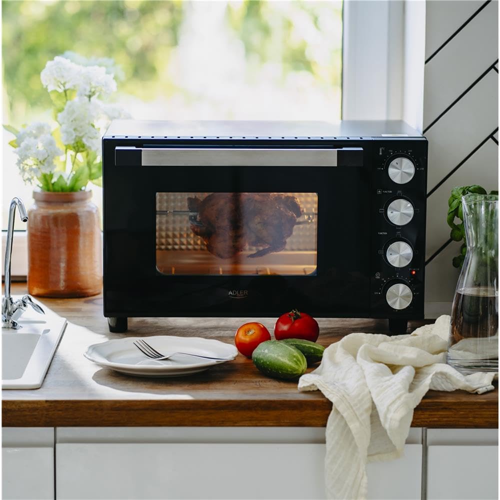 ADLER EUROPE Mini-Backofen AD 6031, 30L, Elektrobackofen mit Drehspiess, 12 Backmodi, Timer, 1800W,