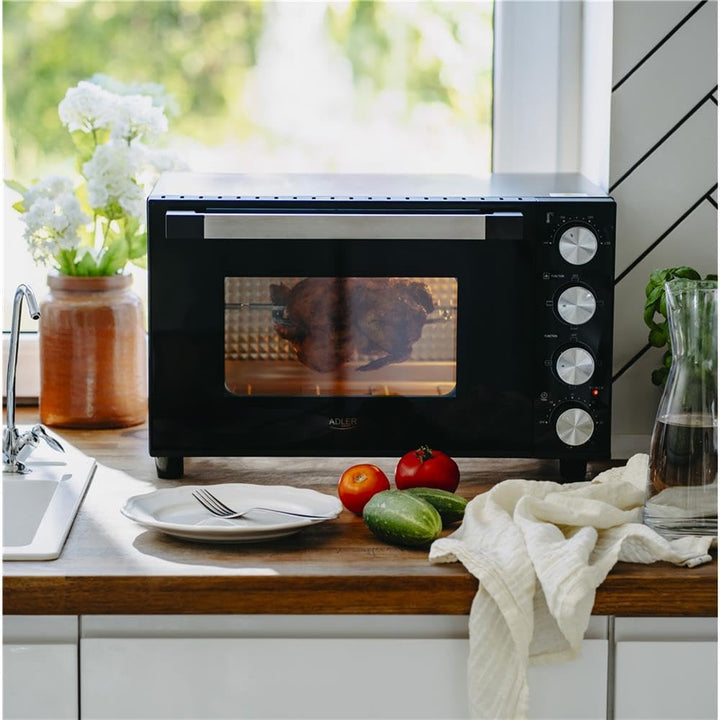 ADLER EUROPE Mini-Backofen AD 6031, 30L, Elektrobackofen mit Drehspiess, 12 Backmodi, Timer, 1800W,