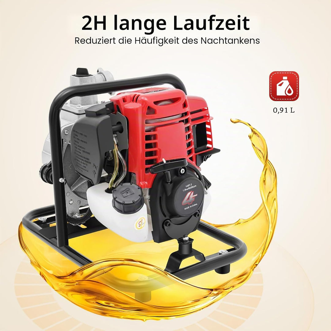Benzin Wasserpumpe 4 Takt Motor Wasserpumpe 38CC 1.2KW Selbstansaugend Gartenpumpe Tragbarkeit Schmu