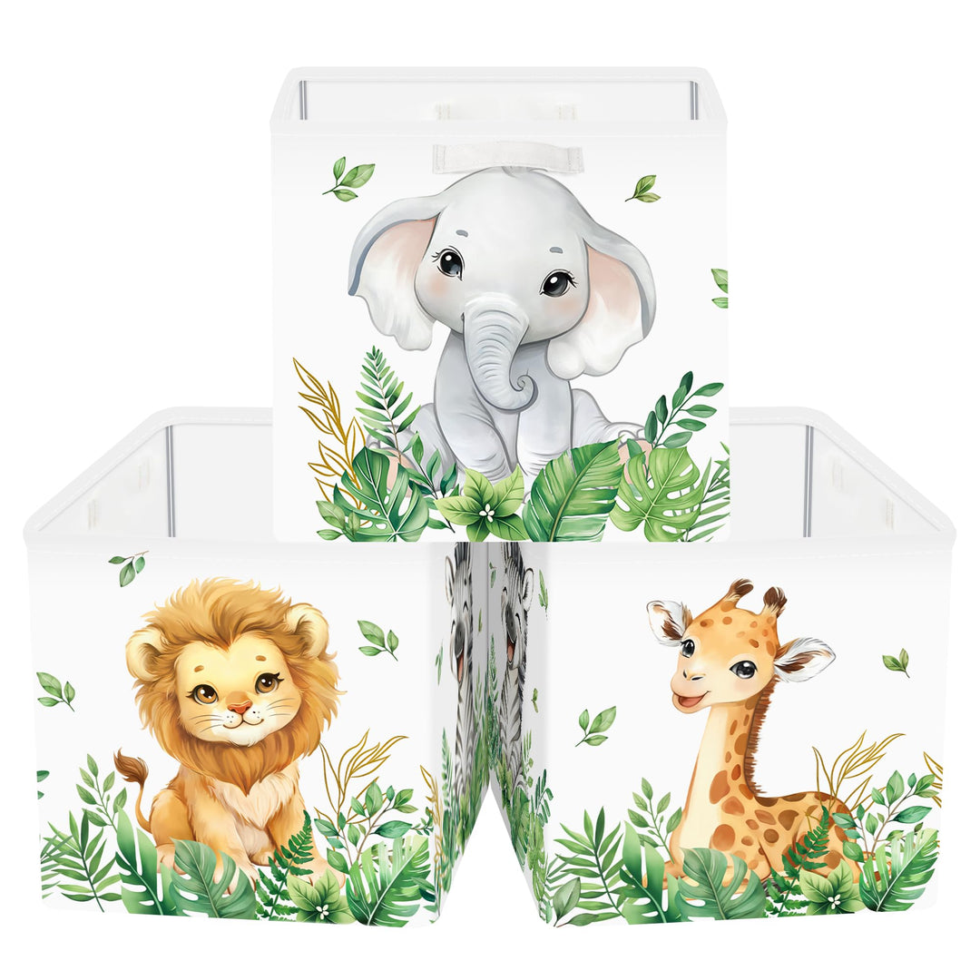 30cm Aufbewahrungsbox 3 Stück Waldtiere Aufbewahrungskorb Kinder Faltbar Löwe Giraffe Elefant Aufbew
