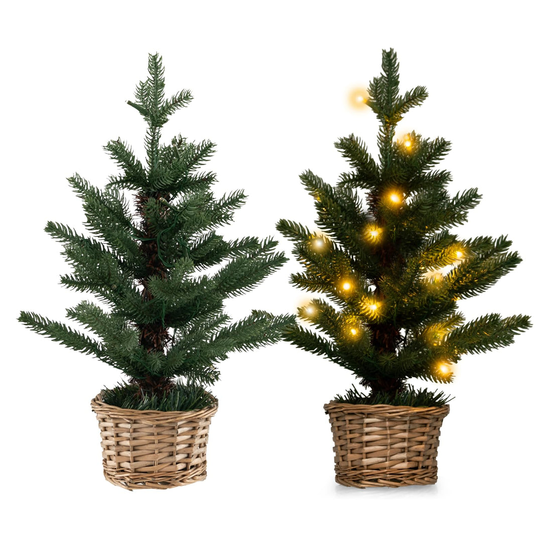 COSTWAY 48cm Kleiner Weihnachtsbaum, beleuchteter Mini Weihnachtsbaum, 20 LEDs in Warmweiss, künstli