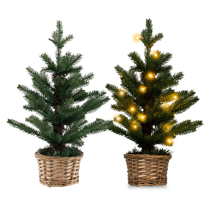 COSTWAY 48cm Kleiner Weihnachtsbaum, beleuchteter Mini Weihnachtsbaum, 20 LEDs in Warmweiss, künstli