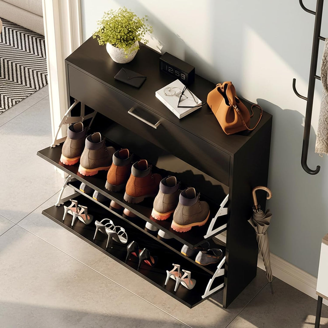 LEADZM Schuhschrank Schmal,Schuhkipper mit 2 Flip-Schubladen Schuhregal mit 1 Schubladen für den Ein