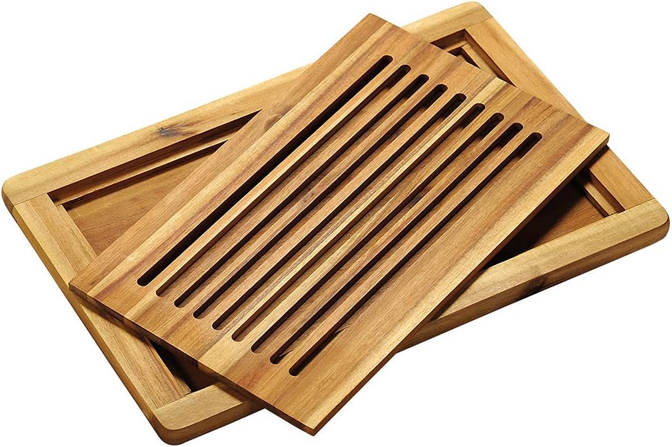 KESPER 28105 Brot-Schneidebrett mit abnehmbarem Schneiderost aus Akazienholz 47,5 x 32 x 2 cm
