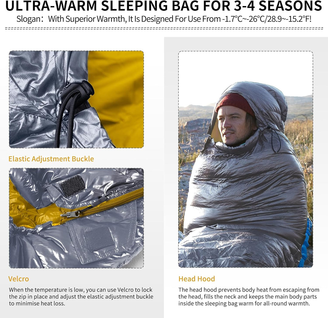 Naturehike CW-Serie RDS Daunenschlafsack,Ultraleichte Tragbare Kompackte Daunen Schlafsack 4 Jahresz