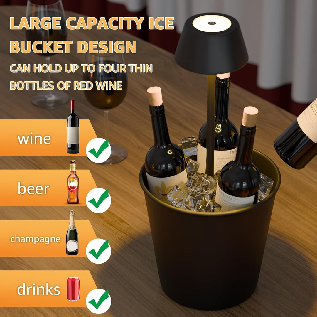 FUYO LED Eiskübel mit Warmlicht – 2-in-1 Tischlampe & Kühler, Spritzwassergeschützt für Champagner/W