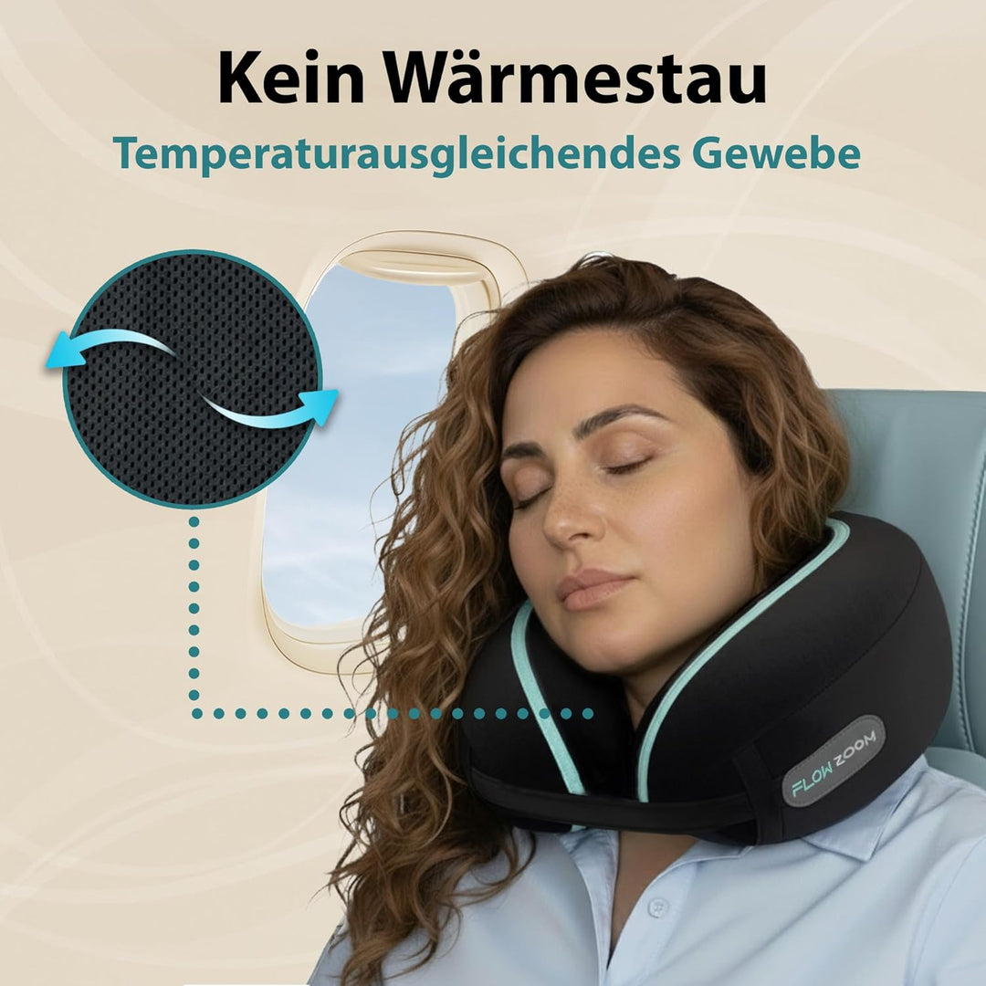 FLOWZOOM® Dream Nackenkissen Reise-Kissen für Flugzeug & Auto aus weichem Memoryfoam mit schmalem Rü