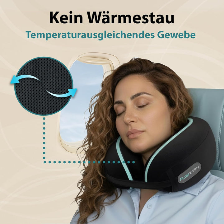 FLOWZOOM® Dream Nackenkissen Reise-Kissen für Flugzeug & Auto aus weichem Memoryfoam mit schmalem Rü
