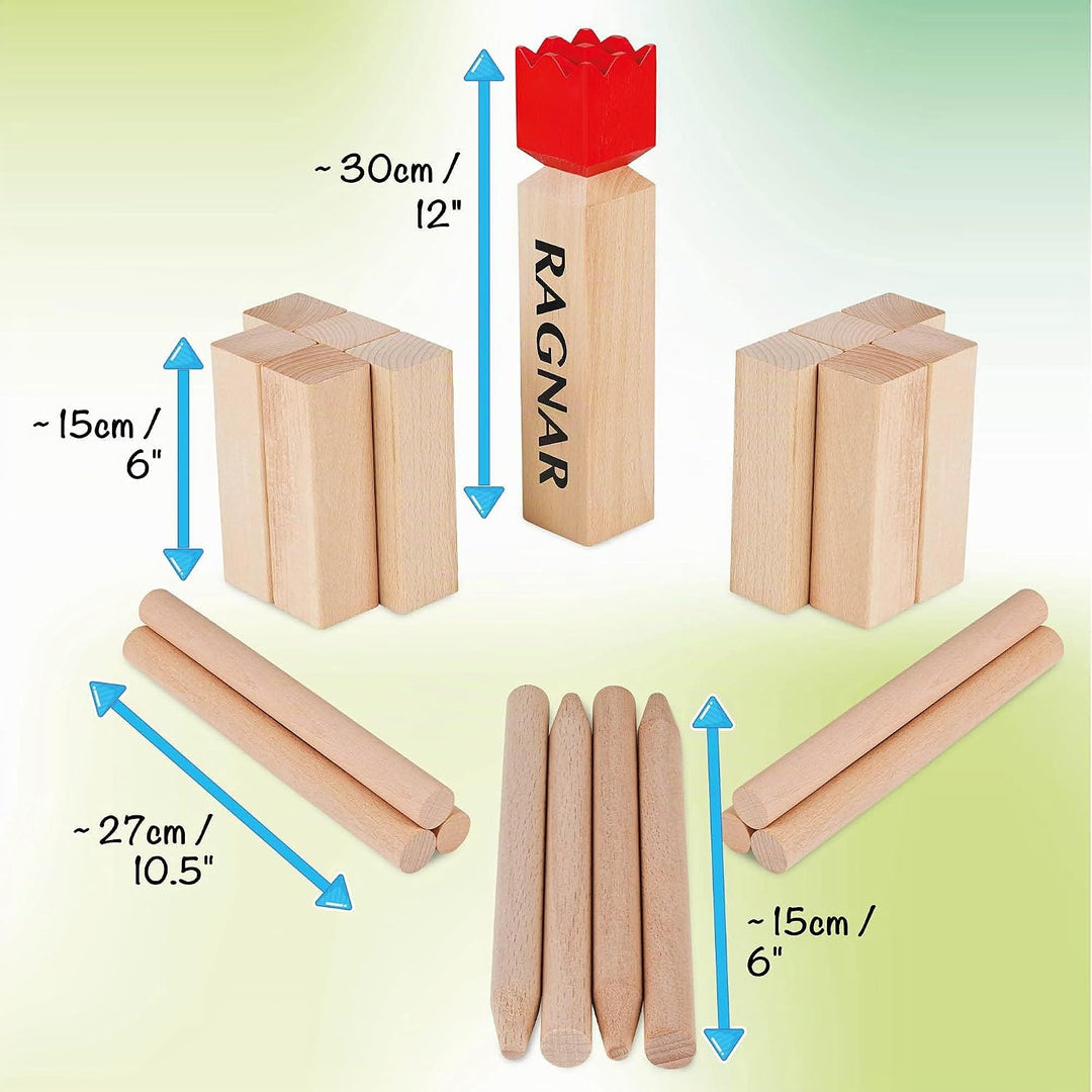Toyfel Schwedenschach XXL – Kubb Spiel aus Massivholz Geschicklichkeitsspiel - Outdoor Spiel mit pra