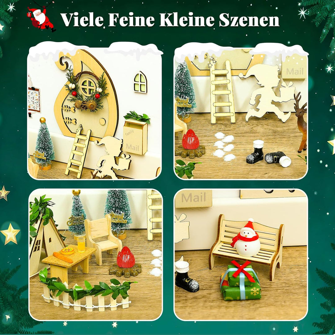 Wichteltür Set Wichtel Zubehör für Weihnachten 63 Stück, mit Zelt, Wichtel Baustelle, 12 Wichtelbrie