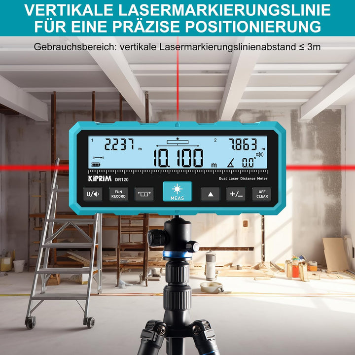 Kiprim 120m Dual Laser Entfernungsmesser DR120 mit Bidirektionaler Laserausstrahlung, Vertikaler Las