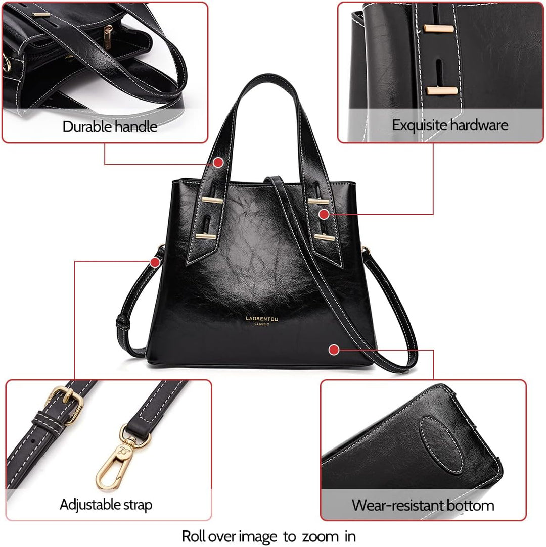 LAORENTOU Damen-Handtasche aus echtem Leder mit Tragegriff oben 01-1 Schwarz (Kleine Grösse), 01-1 S