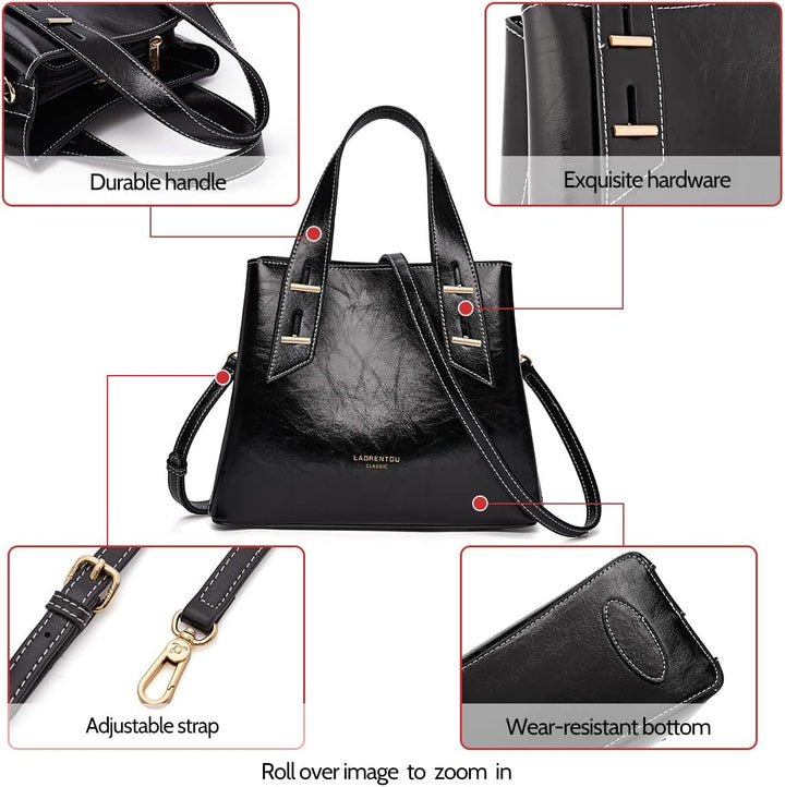 LAORENTOU Damen-Handtasche aus echtem Leder mit Tragegriff oben 01-1 Schwarz (Kleine Grösse), 01-1 S